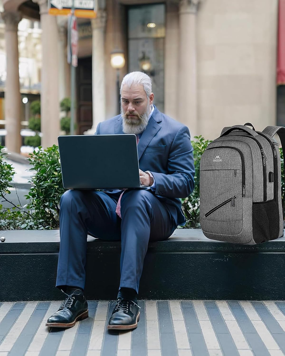 MATEIN Travel Laptop Backpack, 17 Inch Work TSA Approved Carry on Backpack, Large Computer Business Bag for Men Women with USB Port and Trolley Sleeve, College School Rucksack Book Bag, Grey image 9