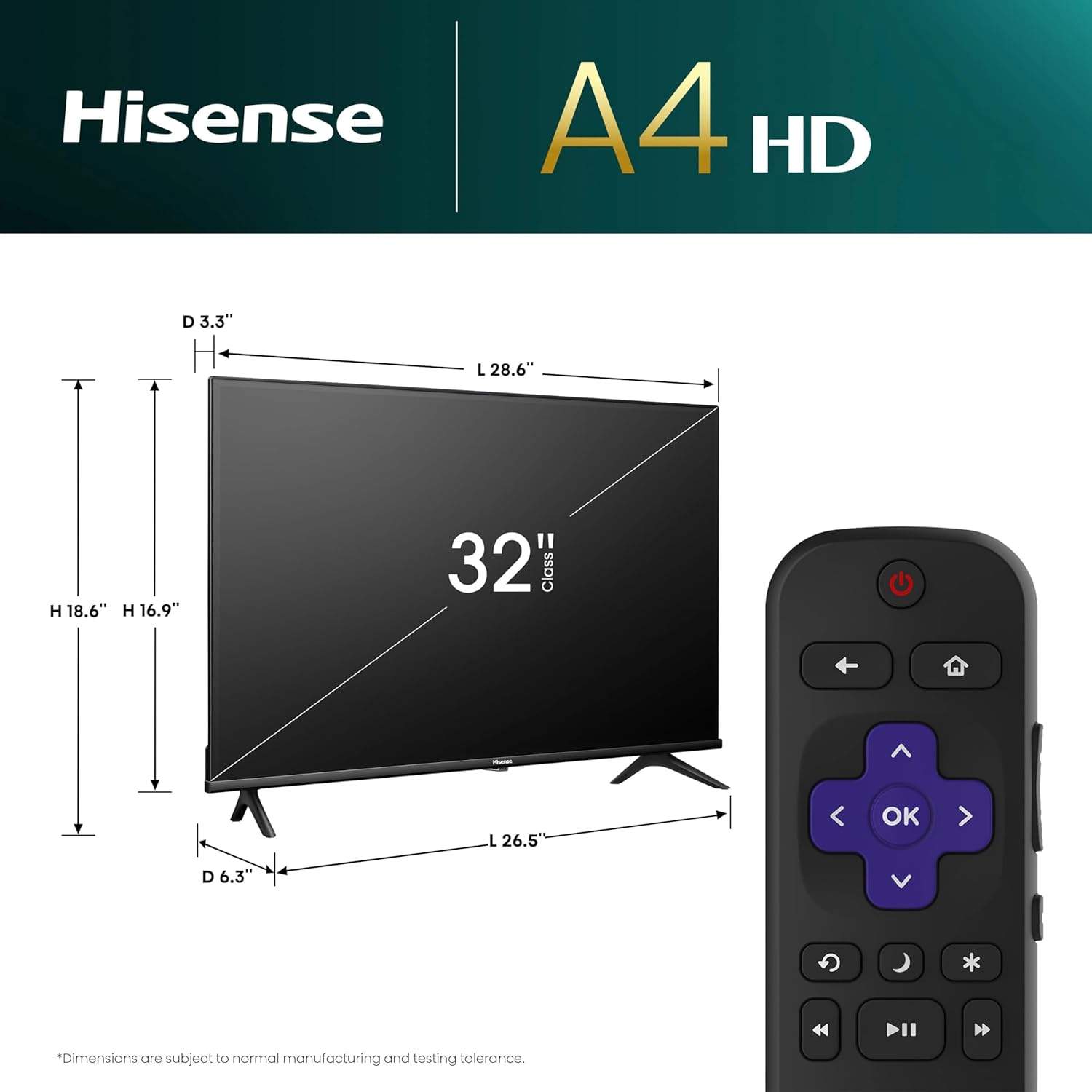 Hisense 32-Inch Class A4 Series HD 720p Smart Roku TV with Alexa Compatibility (32A4HNR) - Dolby Audio, Slim Bezel Design, Google Assistant image 2