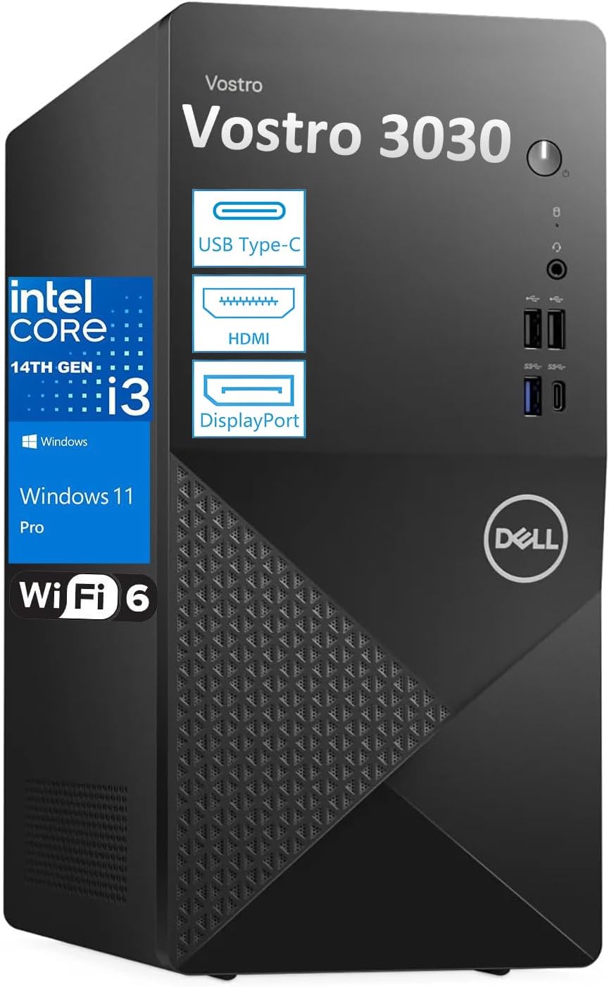 Dell Tower PC Desktop Computer for Home Business Student, 14th Gen Intel Core i3-14100 (Beat i5-12400), 32GB DDR5 RAM, 1TB PCIe SSD, WiFi 6, Bluetooth, DisplayPort, HDMI, KB & Mouse, Windows 11 Pro image 1