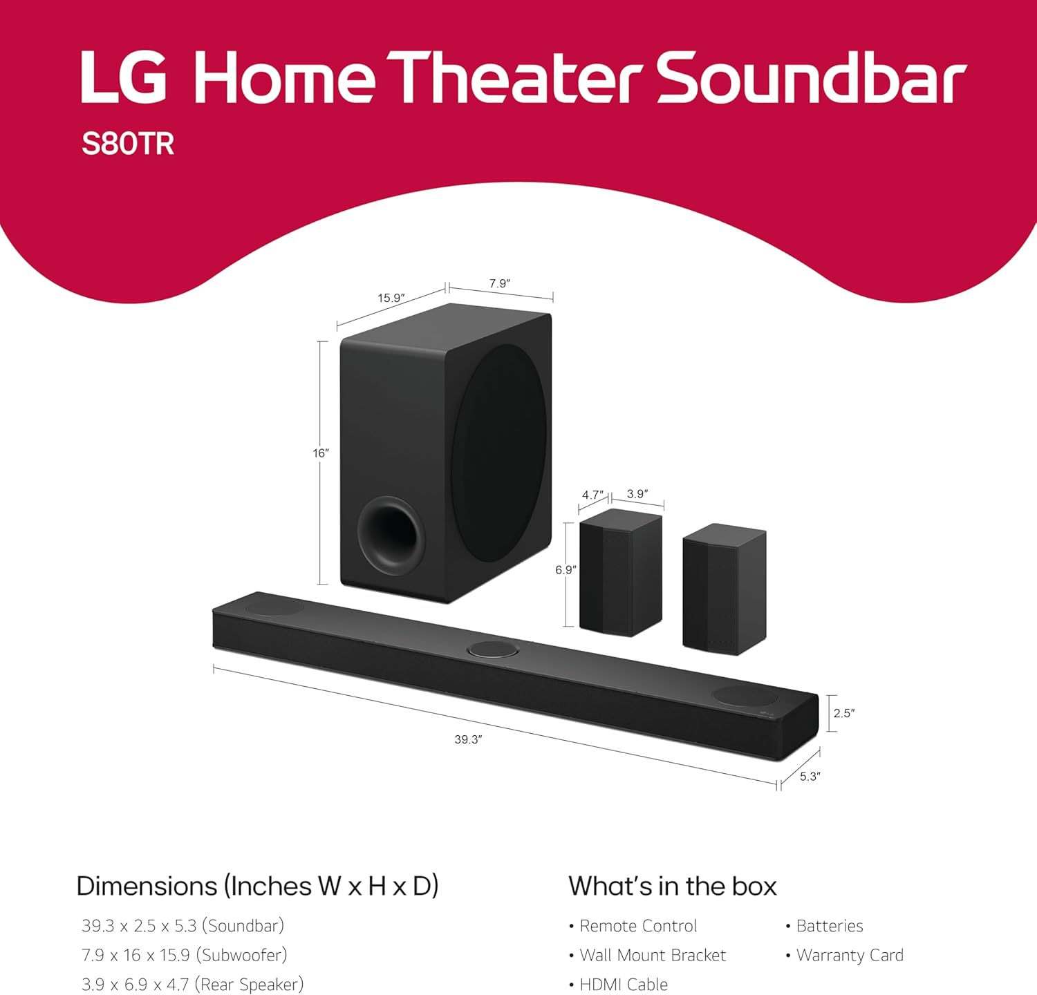 LG S80TR 5.1.3 ch. OLED evo TV Matching Home Theater Soundbar with Rear Surround Speakers and Wireless Subwoofer, Wow Orchestra, Dolby Atmos, WOWCAST Built-in (2024 Model) image 4