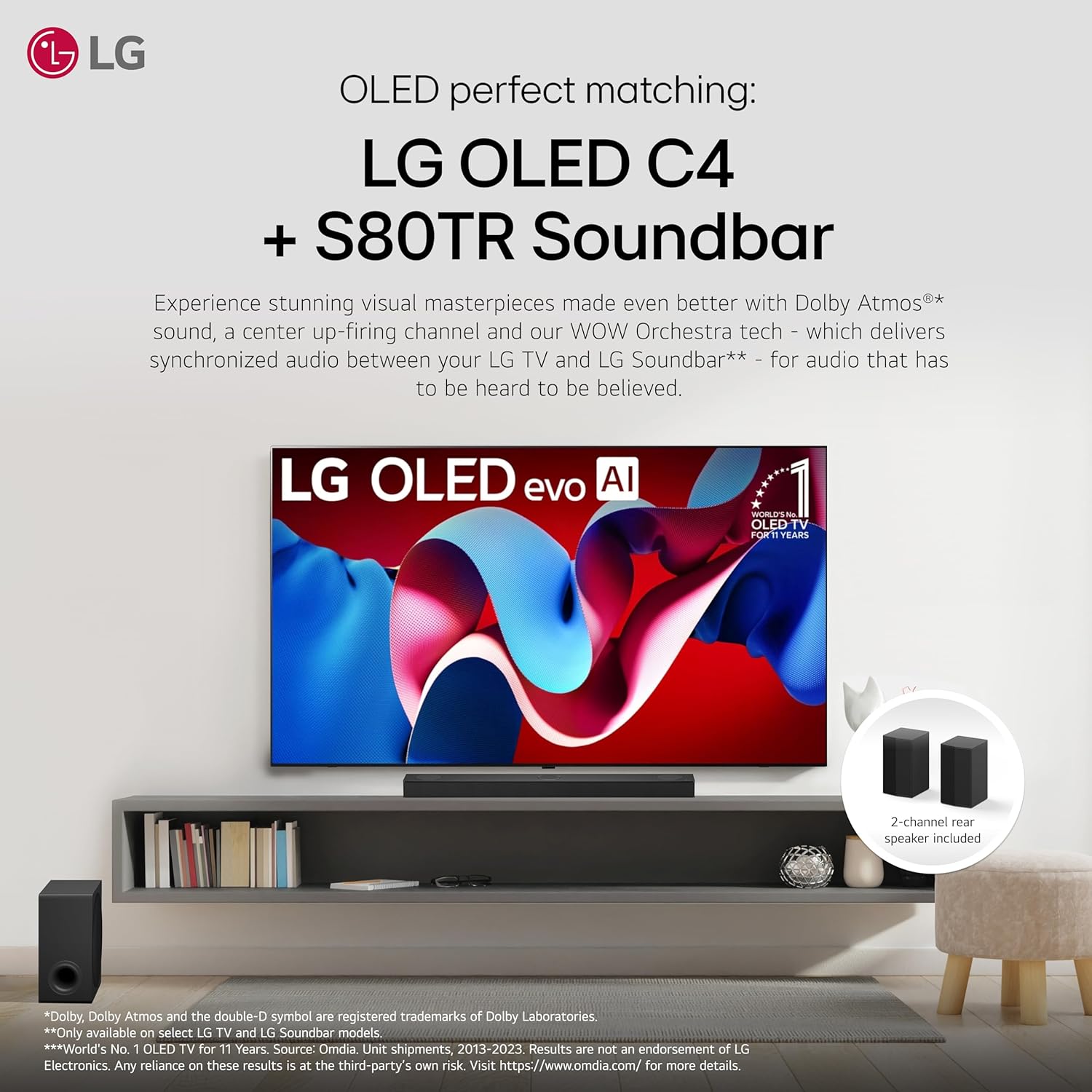 LG S80TR 5.1.3 ch. OLED evo TV Matching Home Theater Soundbar with Rear Surround Speakers and Wireless Subwoofer, Wow Orchestra, Dolby Atmos, WOWCAST Built-in (2024 Model) image 5