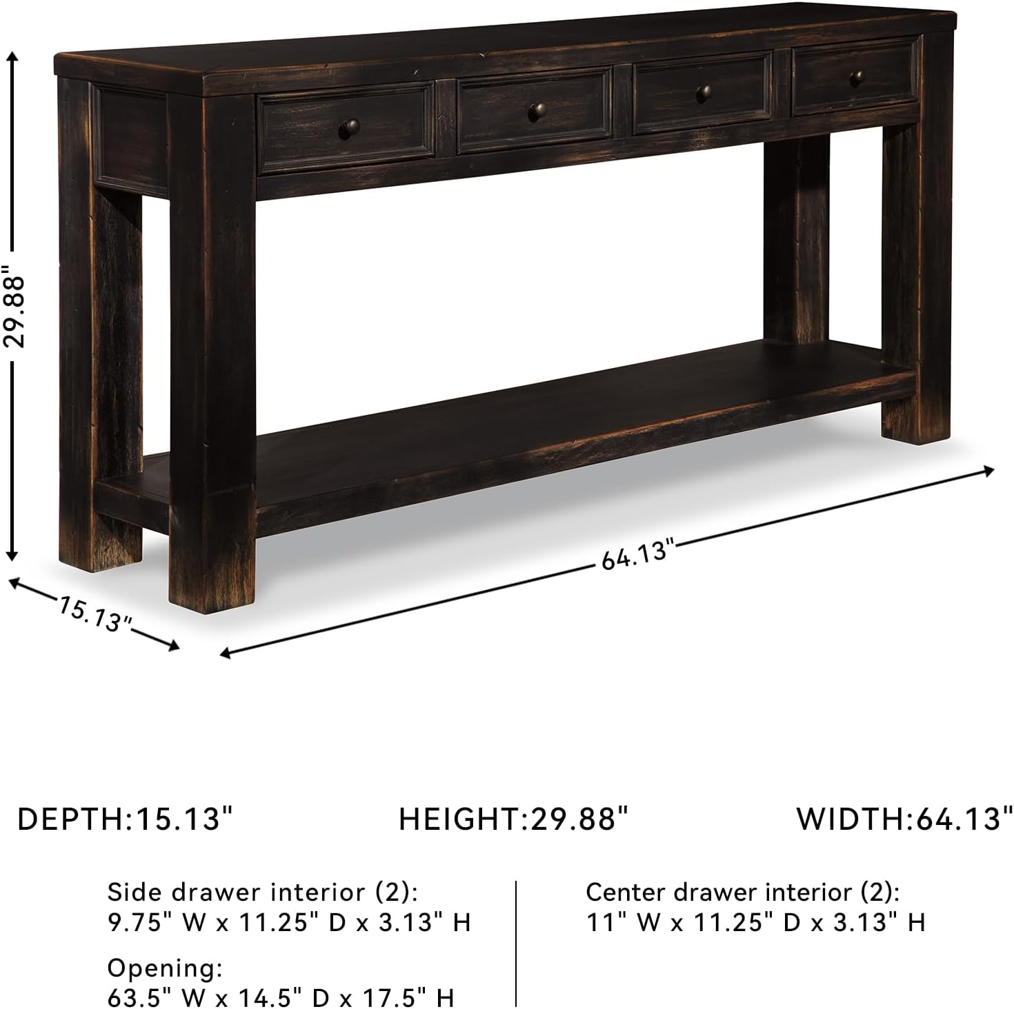 Signature Design by Ashley Gavelston Rustic Sofa Table with 4 Drawers and Lower Shelf, Weathered Black image 3