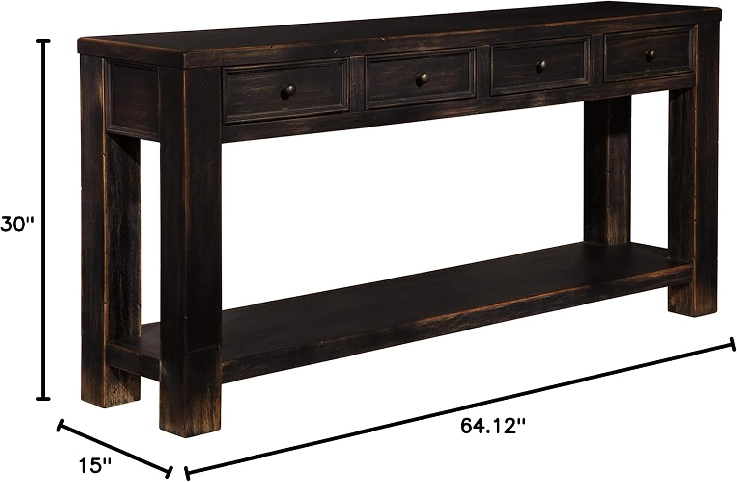 Signature Design by Ashley Gavelston Rustic Sofa Table with 4 Drawers and Lower Shelf, Weathered Black image 10
