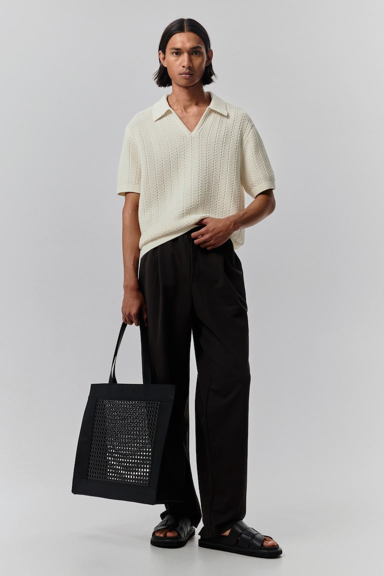 Regular-Fit Textured-Knit Polo Shirt image 1
