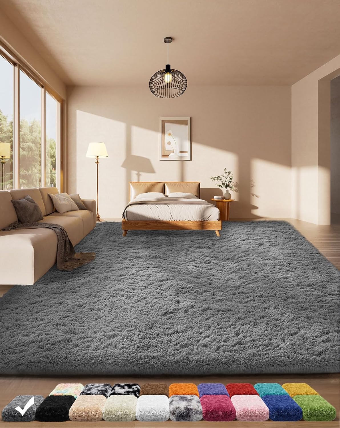 Ophanie Area Rugs for Bedroom, Upgrade Non-Slip Grey Fluffy Soft Shag Carpet, Indoor Floor Gray 4x6 Fuzzy Shaggy Living Room Plush Rug for Kids Home Dorm Decor Aesthetic image 1