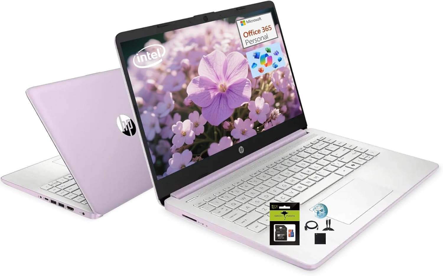 HP 14" Student-Laptop office365 Copilot AI, 4-Cores Intel N150(Up to 3.6GHz) 16GB RAM 256GB Storage(128GB UFS + 128GB Ghost Manta SD Card) Computer-Laptop with Wi-Fi 6 Win11 Honey Lavender image 1