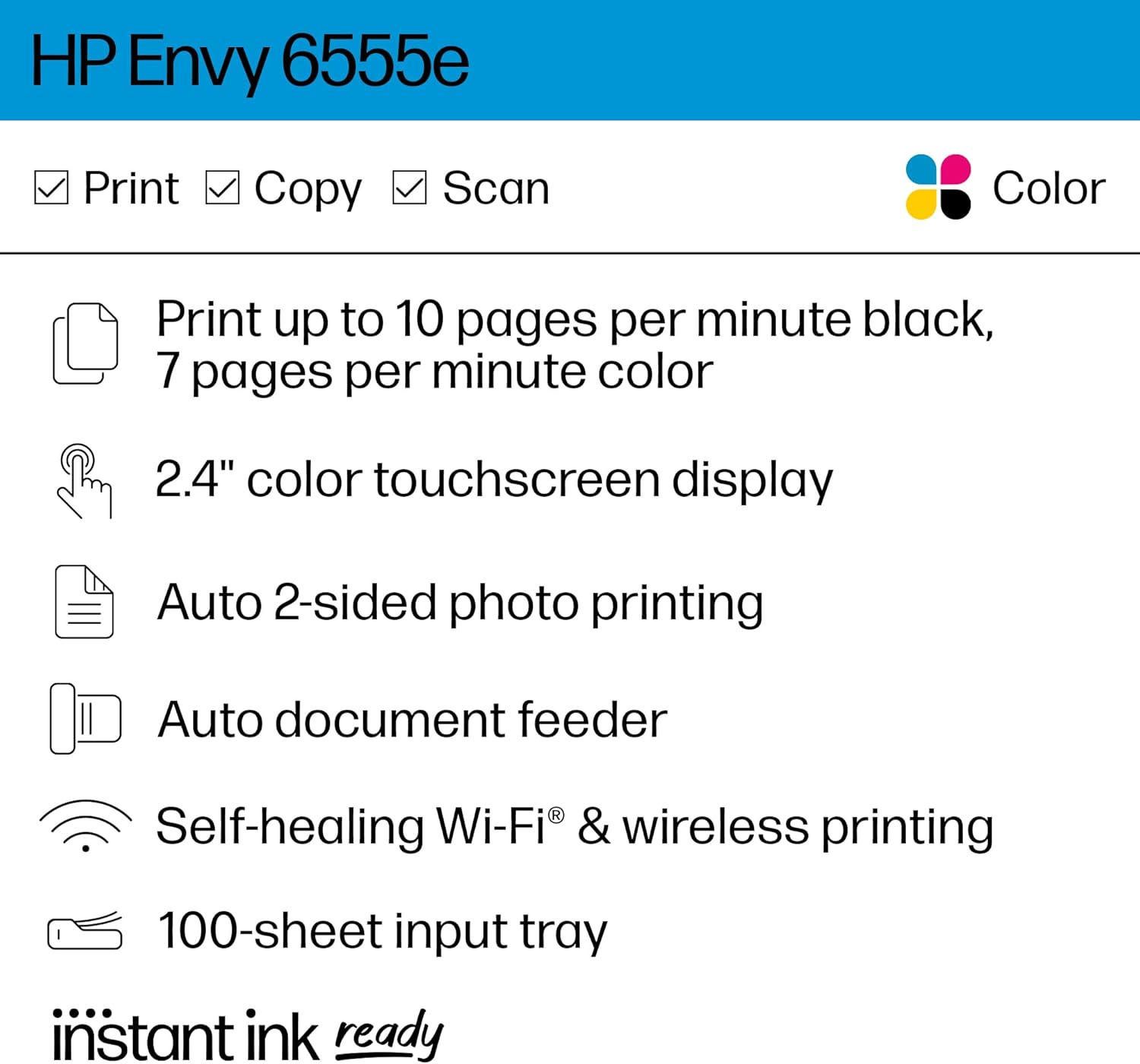 HP Envy 6555e Wireless All-in-One Color Inkjet Printer, Print, scan, Copy, Duplex Printing Best-for-Home, 3 month Instant Ink trial included (714N5A) image 2