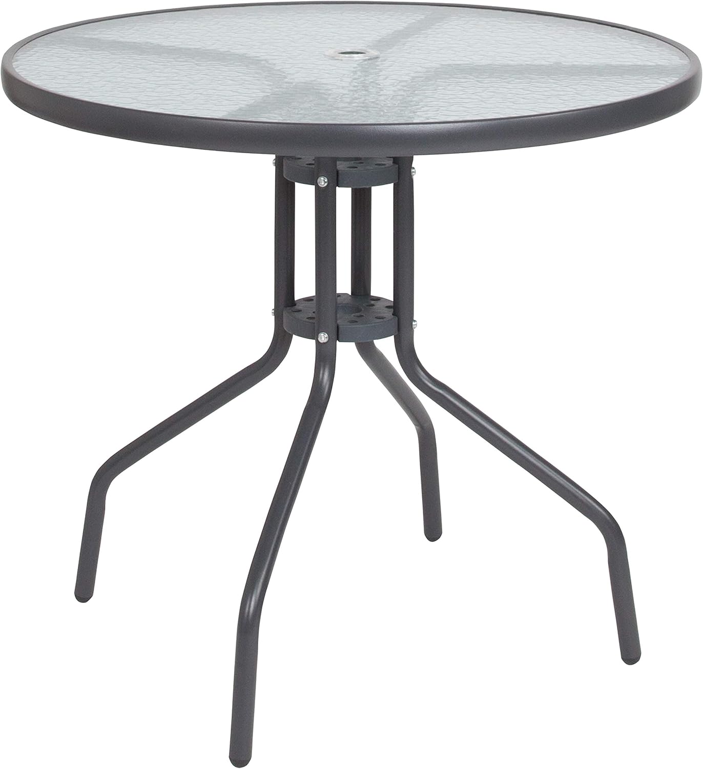 Flash Furniture Nantucket 6-Piece Patio Dining Set with Glass Table, 4 Folding Chairs, and Umbrella, Outdoor Patio Set, Brown image 9
