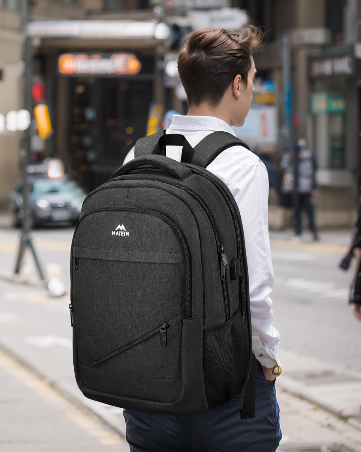 MATEIN 18.4 Inch Laptop School Backpack 50 L, Extra Large Anti Theft Carryon Backpack for Men Women TSA Approved, Work Business Bag with USB Port & Luggage Strap for Travel, Black image 6