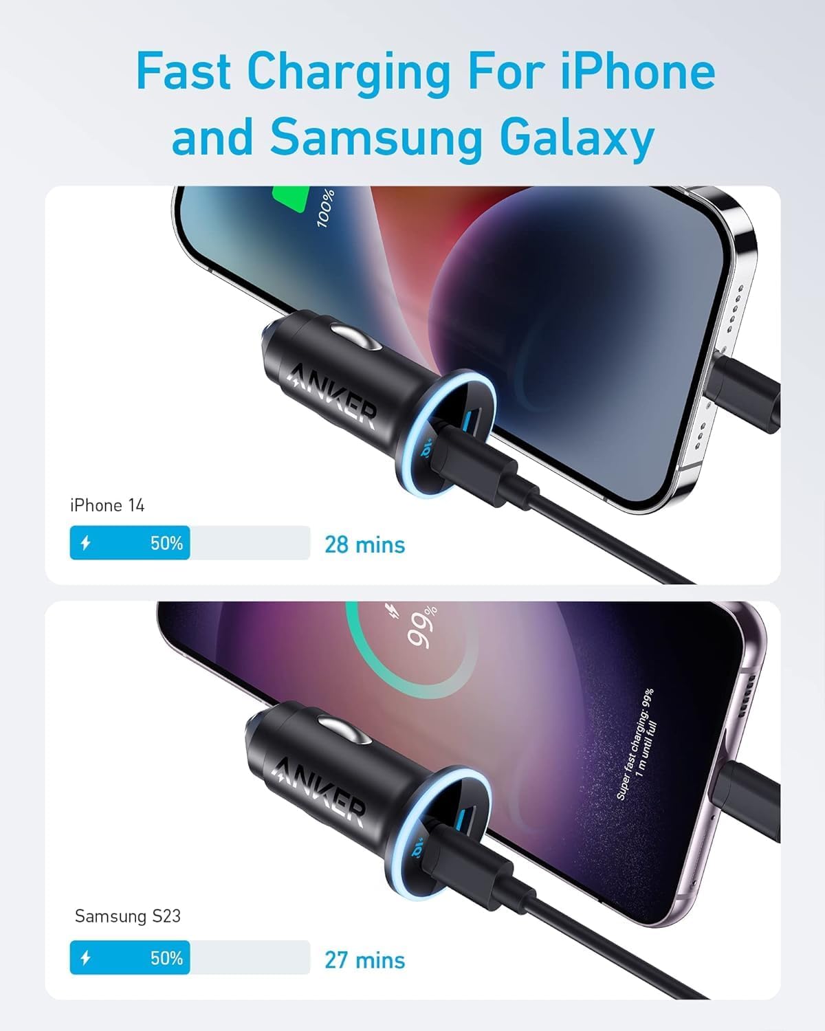 Anker 323 USB-C Car Charger Adapter, 52.5W Cigarette Lighter Charger with 30W PowerIQ 3.0 Fast Charging for iPhone 15/15 Pro Max, 14/13/12 Series, Galaxy S23/22, Pixel image 2