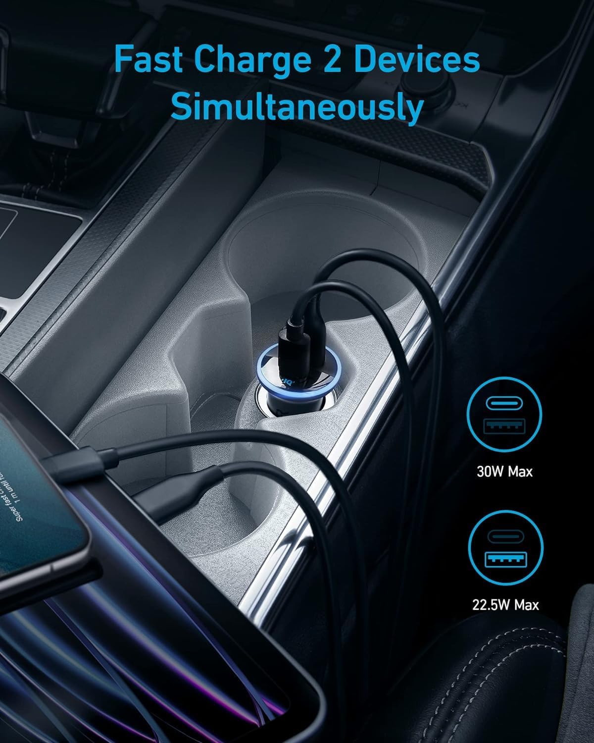 Anker 323 USB-C Car Charger Adapter, 52.5W Cigarette Lighter Charger with 30W PowerIQ 3.0 Fast Charging for iPhone 15/15 Pro Max, 14/13/12 Series, Galaxy S23/22, Pixel image 3