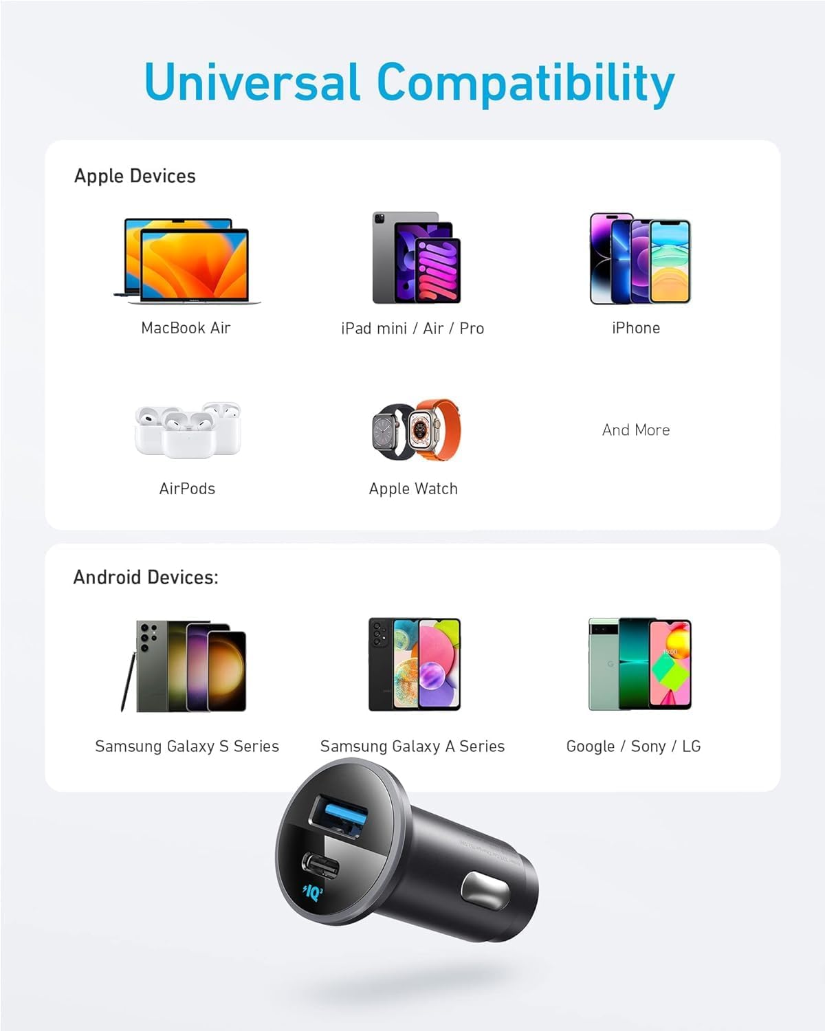 Anker 323 USB-C Car Charger Adapter, 52.5W Cigarette Lighter Charger with 30W PowerIQ 3.0 Fast Charging for iPhone 15/15 Pro Max, 14/13/12 Series, Galaxy S23/22, Pixel image 4