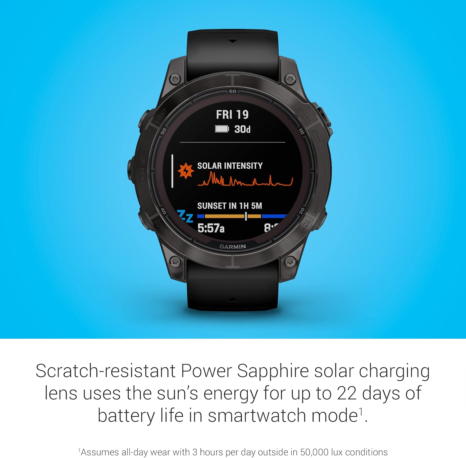 Garmin fēnix 7 Pro Sapphire Solar, Multisport GPS Smartwatch, Built-in Flashlight, Solar Charging Capability, Black image 4