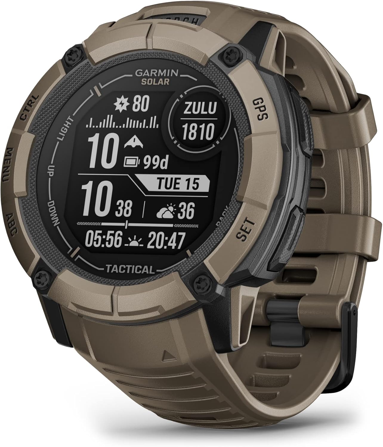 Garmin Instinct 2X Solar - Tactical Edition, Rugged GPS Smartwatch, Built-in Flashlight, Ballistics Calculator, Solar Charging Capability, Coyote Tan image 1