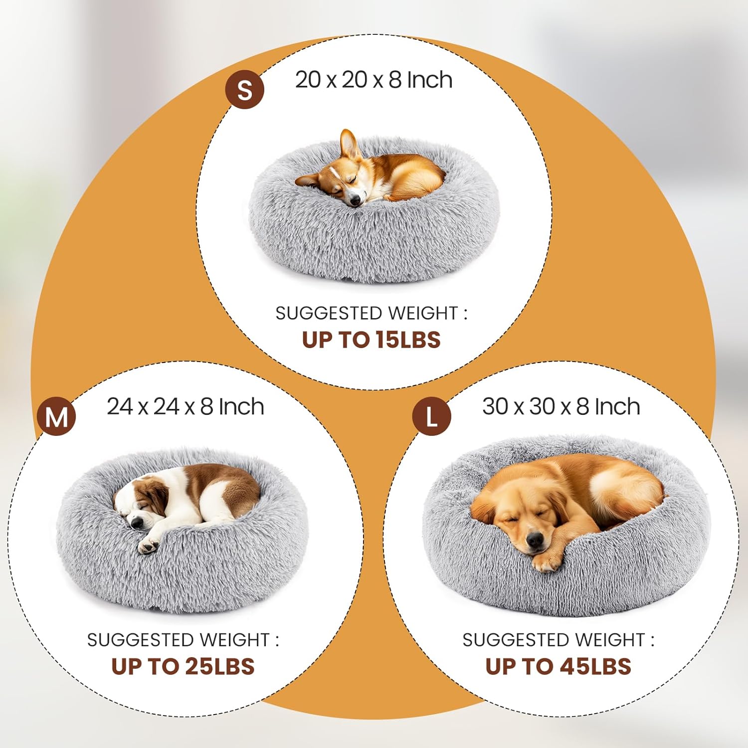 DUMOS Donut Dog Bed, Washable Dog Couch Bed with Removable Cover, Waterproof Pet Bed for Small Size Dogs, Memory Foam Pet Bed Non-Slip Base, Gray image 6