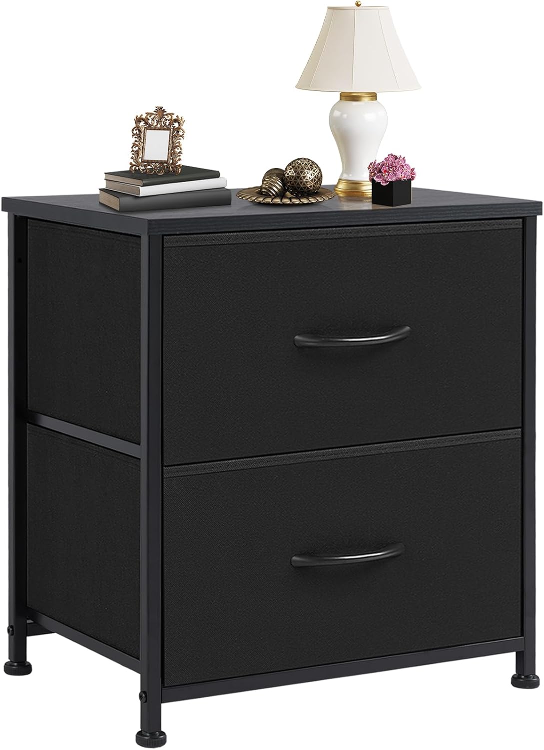 DUMOS Nightstand Small Dresser with 2 Fabric Drawers Side Tables Bedroom End Table Bedside Storage Furniture for 20 inch Tall Night Stand for Entryway, College Dorm, Classic Black image 1