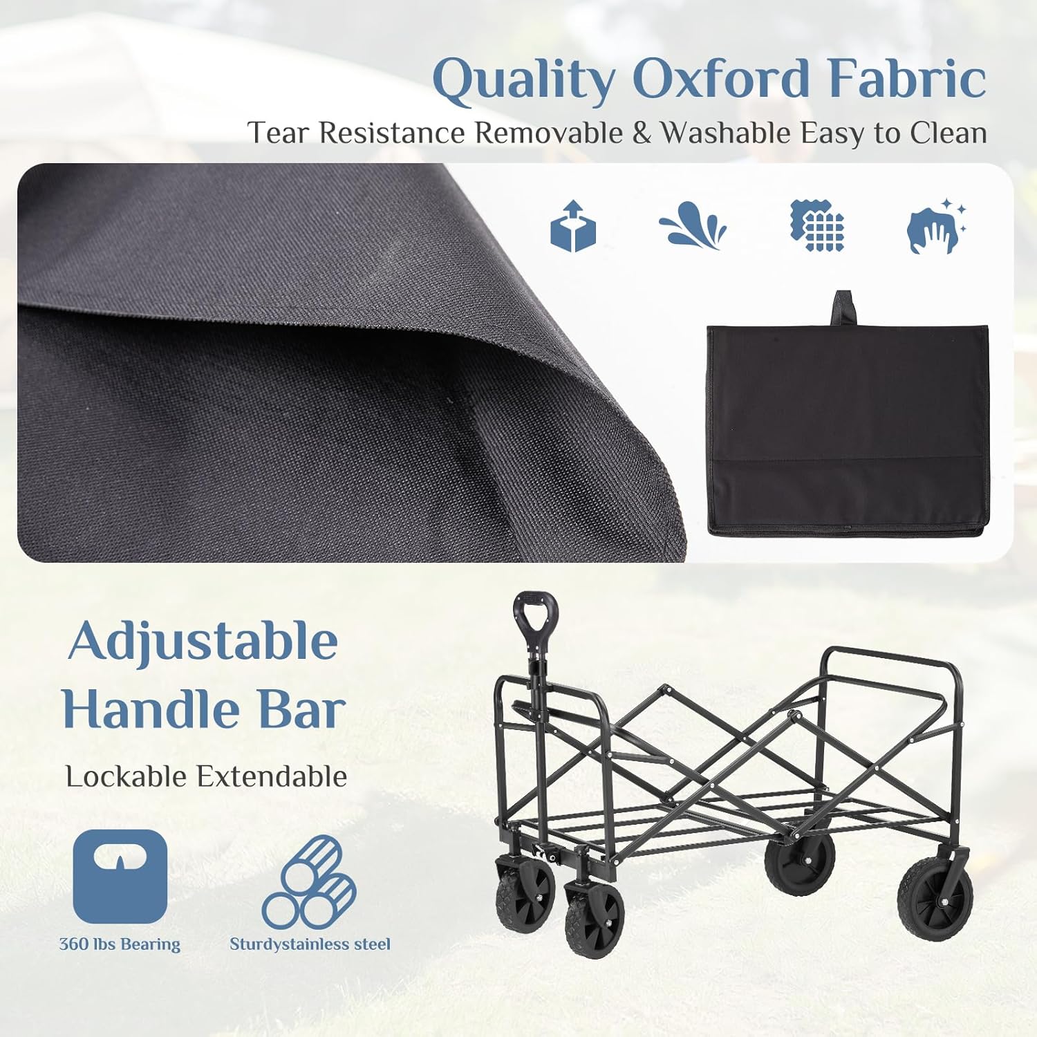 DUMOS Foldable Wagons Carts with All-Terrain Wheels, 120L & 360LBS Portable Garden Wagon Large Capacity Utility Cart with Drink Holders, Heavy Duty Collapsible for Sand, Beach, Gardening (30IN Black) image 3