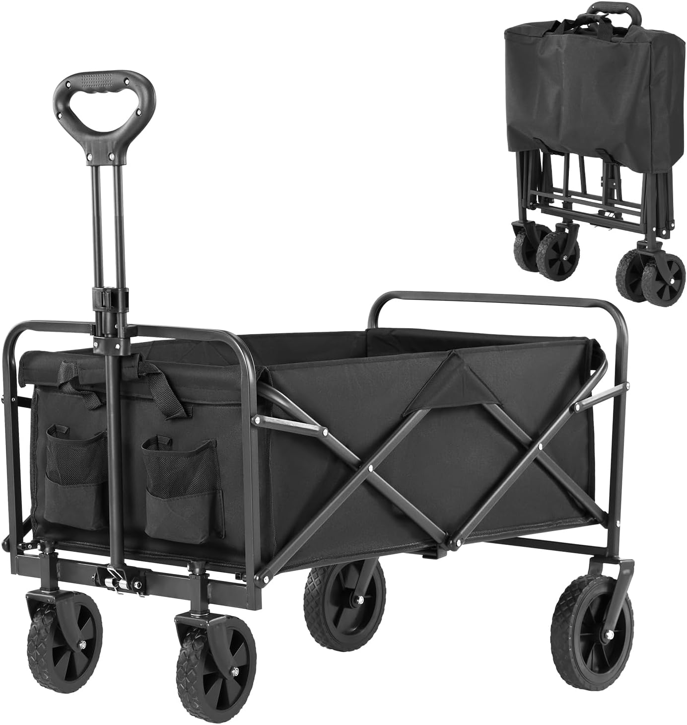 DUMOS Foldable Wagons Carts with All-Terrain Wheels, 120L & 360LBS Portable Garden Wagon Large Capacity Utility Cart with Drink Holders, Heavy Duty Collapsible for Sand, Beach, Gardening (30IN Black) image 6