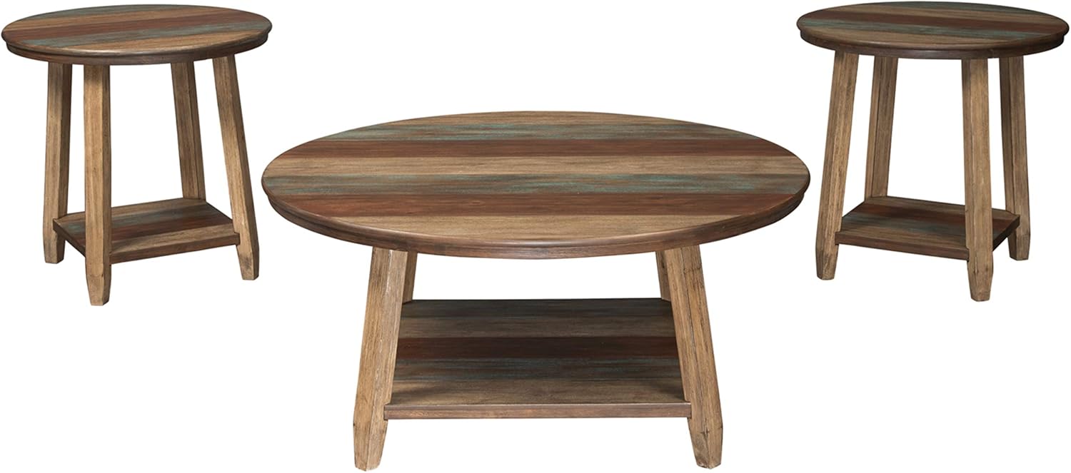 Signature Design by Ashley Raebecki 3-Piece Rustic Table Set, Includes Coffee Table and 2 End Tables, Multi Color Plank Design image 1