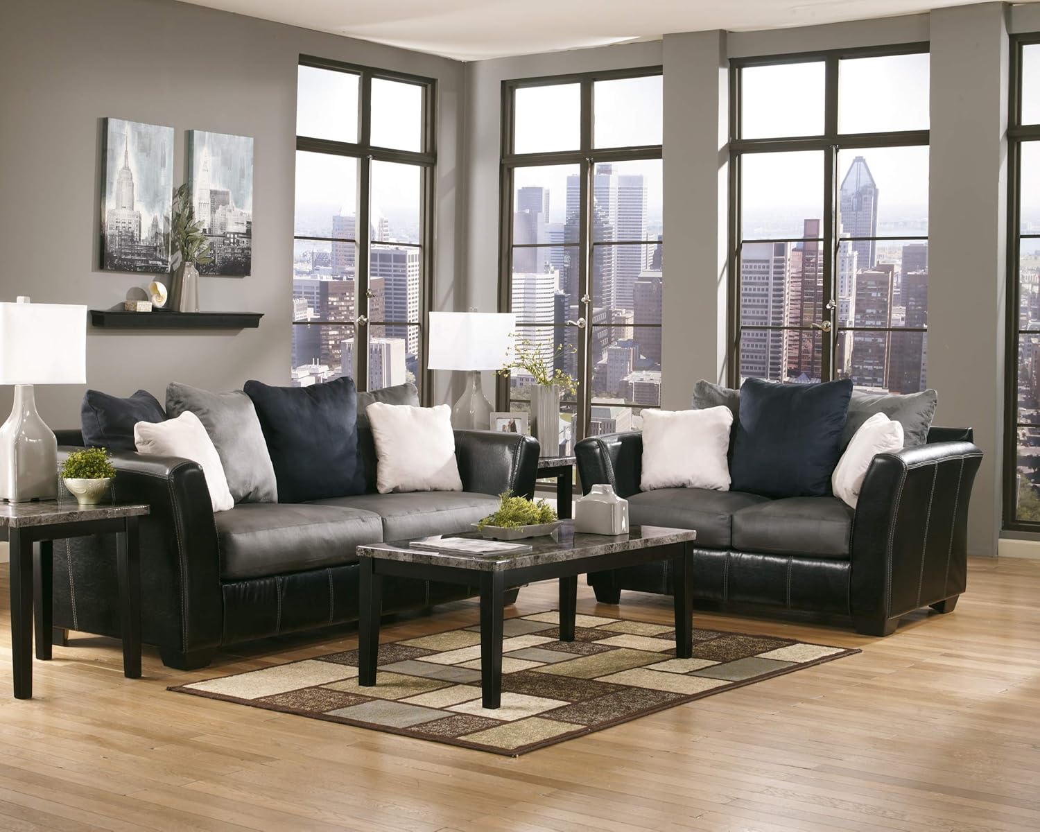 Signature Design by Ashley Maysville Faux Marble Top 3-Piece Table Set, Includes Coffee Table & 2 End Tables, Black image 5