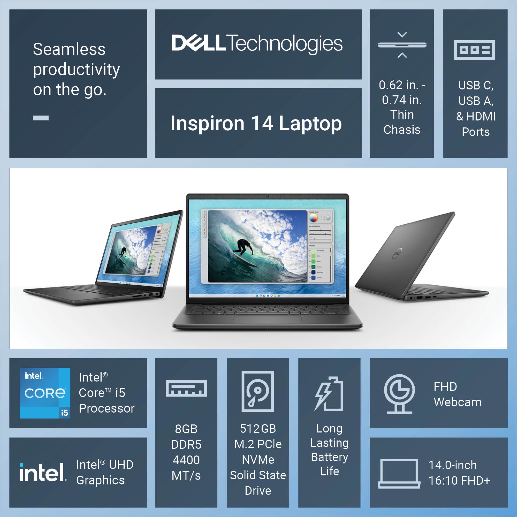 Dell Inspiron 14 Laptop 5440 14-inch FHD+ Intel Core i5-1334U 8GB RAM 512GB NVMe SSD Carbon Black image 2