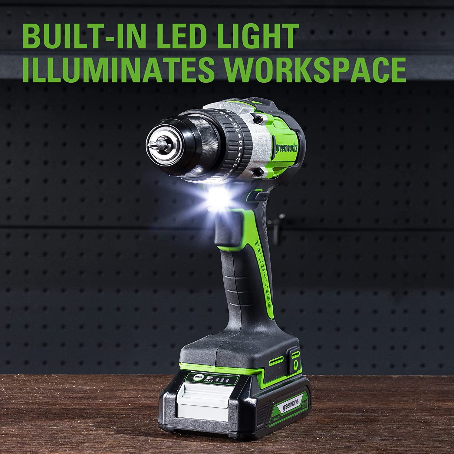 Greenworks 24V 1/2" Cordless Brushless Hammer Drill Kit + 2Ah Battery & Charger 3706602 image 8