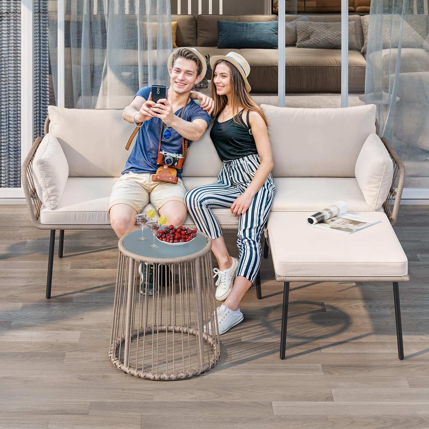 YITAHOME 3 Piece Patio Furniture Set Wicker Patio Sectional with Detachable Cushions and Coffee Table Outdoor Furniture Set L-Shaped Sectional Conversation Sofa Set for Backyard Porch Balcony - Beige image 3