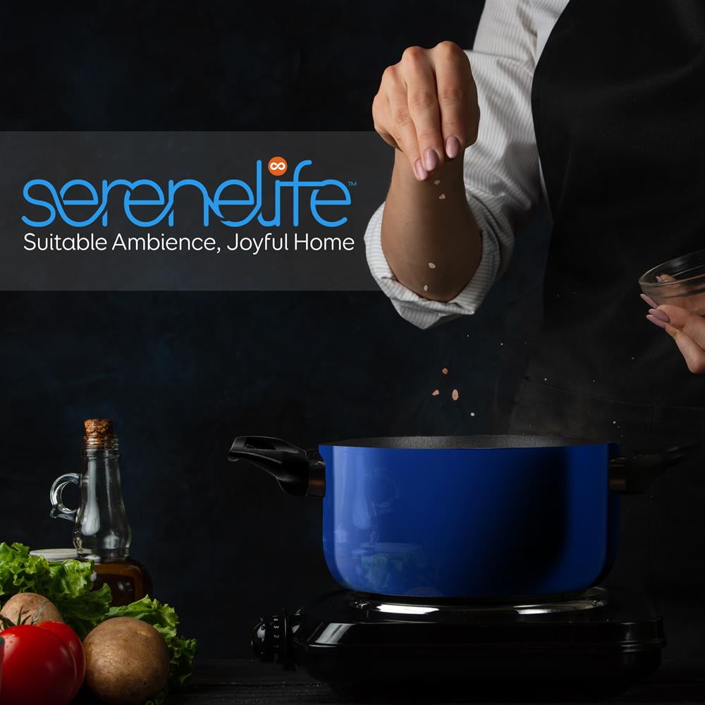 SereneLife 15 Piece Pots and Pans Non Stick Kitchenware Cookware Set, Blue image 8
