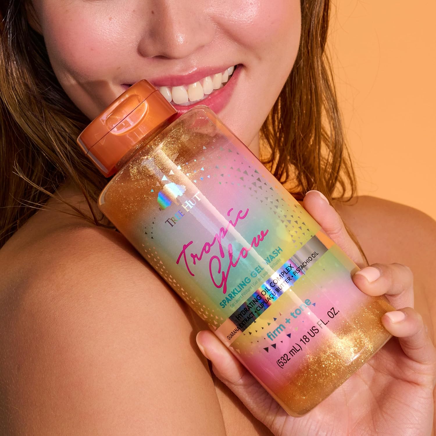 Tree Hut Tropic Glow Sparkling Gel Wash, Gently Cleanses and Leaves Skin Looking Fresh and Radiant, Warm Scent with Almond, Golden Amber, and Sandalwood, Body Wash, 18 fl oz image 7