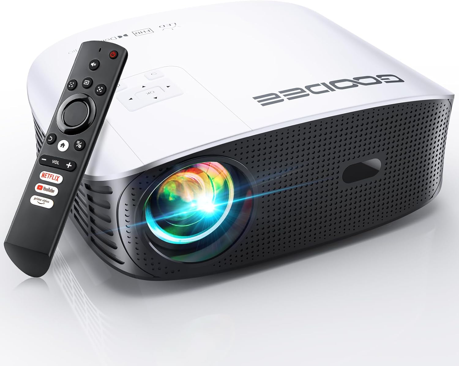 GooDee Smart 4K Projector with 5G WIFI and Bluetooth, Netflix/Amazn Prime Video Certified, Dolby Audio, 800ANSI Outdoor Projector, 400" Zoom Home Theater Projector Compatible with TV Stick,iOS,Android image 1