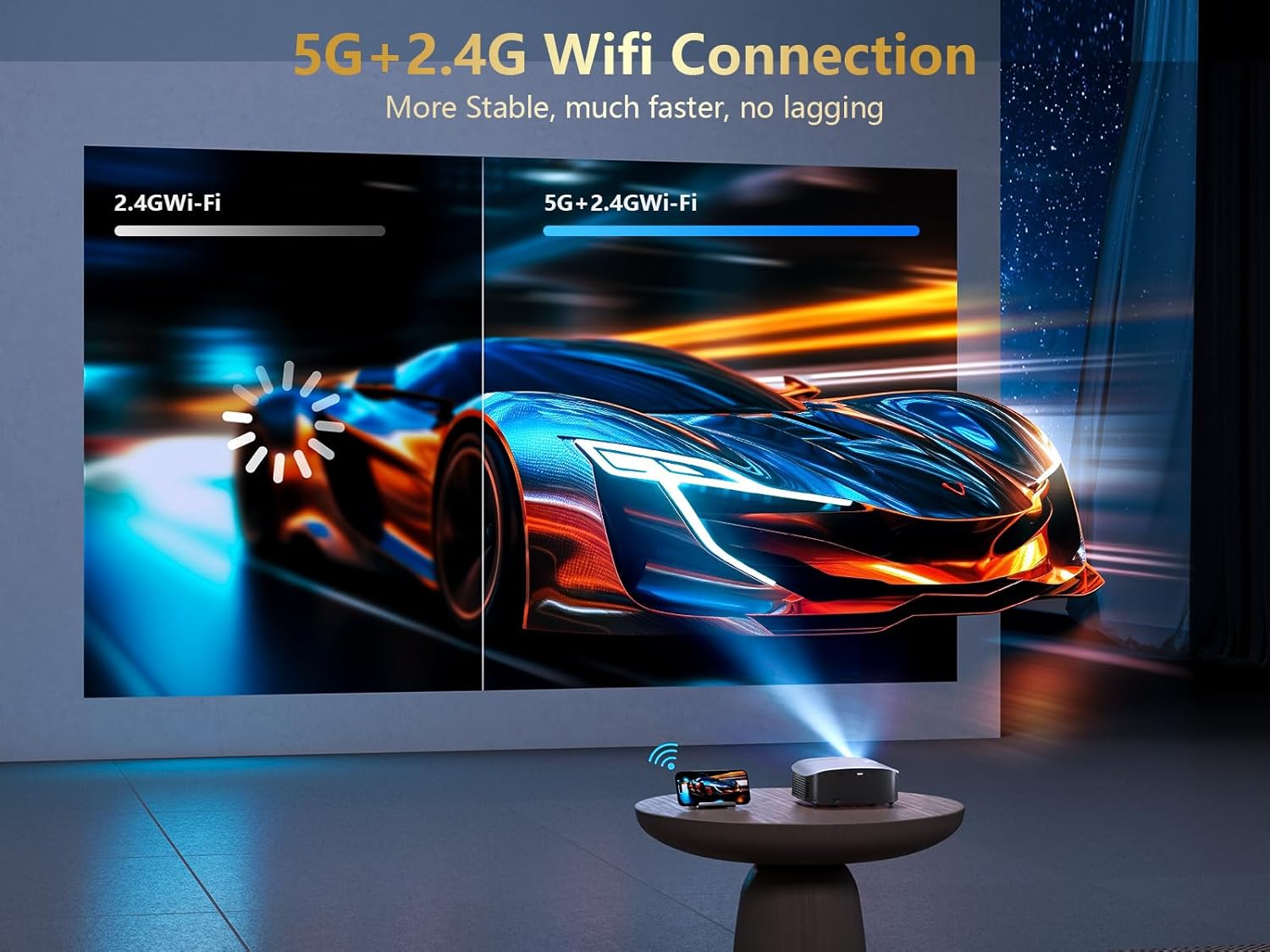 GooDee Smart 4K Projector with 5G WIFI and Bluetooth, Netflix/Amazn Prime Video Certified, Dolby Audio, 800ANSI Outdoor Projector, 400" Zoom Home Theater Projector Compatible with TV Stick,iOS,Android image 6