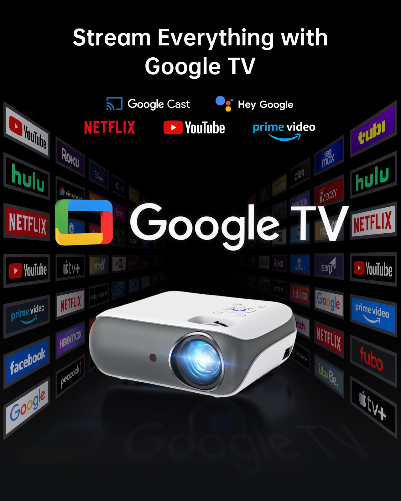 HAPPRUN 4K Google TV Projector with WiFi and Bluetooth,Google Officially Licensed,Dolby Audio image 8