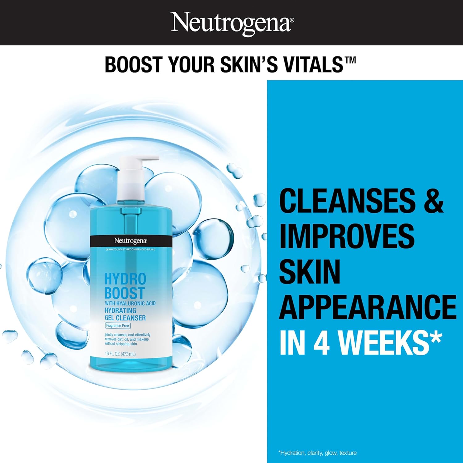 Neutrogena Hydro Boost Fragrance Free Face Wash, Hydrating Gel Facial Cleanser with Hyaluronic Acid, Daily Foaming Face Wash & Makeup Remover, 16 fl. oz image 2