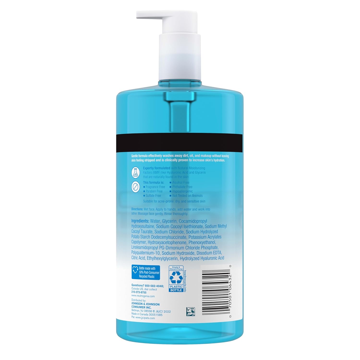 Neutrogena Hydro Boost Fragrance Free Face Wash, Hydrating Gel Facial Cleanser with Hyaluronic Acid, Daily Foaming Face Wash & Makeup Remover, 16 fl. oz image 8