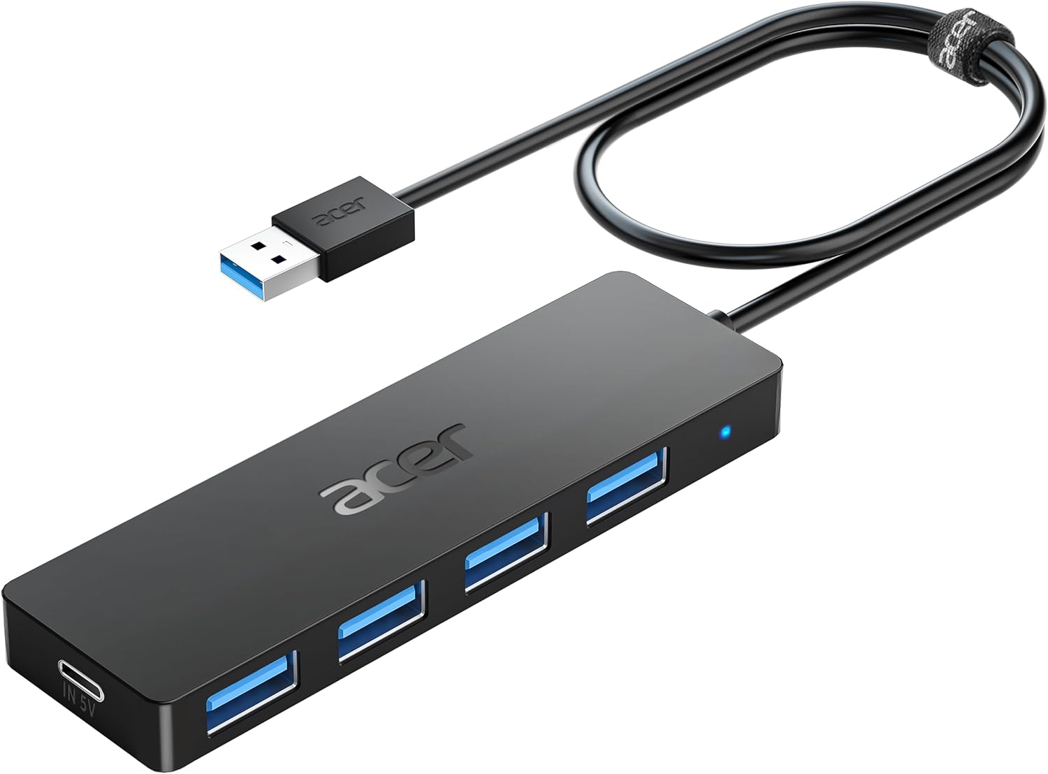Acer USB Hub 4 Ports, Multiple USB 3.0 Hub, USBA Splitter for Laptop with Type C Power Port, Extender for A Port Laptop, PC, Desktop and More (2ft) image 1