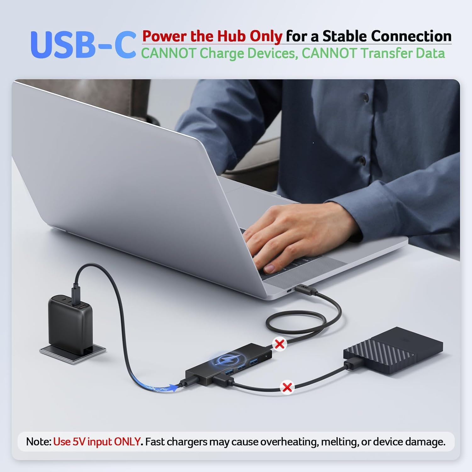 Acer USB Hub 4 Ports, Multiple USB 3.0 Hub, USBA Splitter for Laptop with Type C Power Port, Extender for A Port Laptop, PC, Desktop and More (2ft) image 5