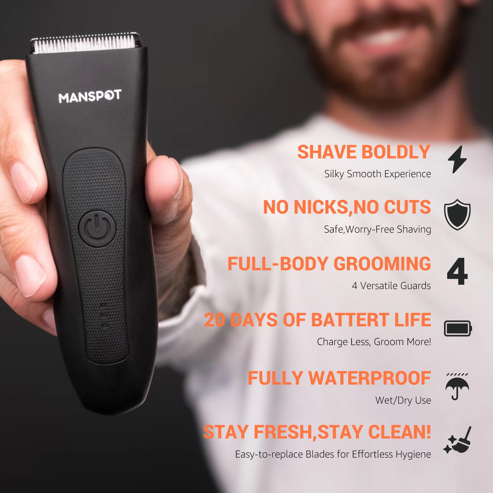 Manscape Body Hair Trimmer for Men , Groin Hair Trimmer Ball Shaver Replaceable Ceramic Blade Heads Waterproof image 3
