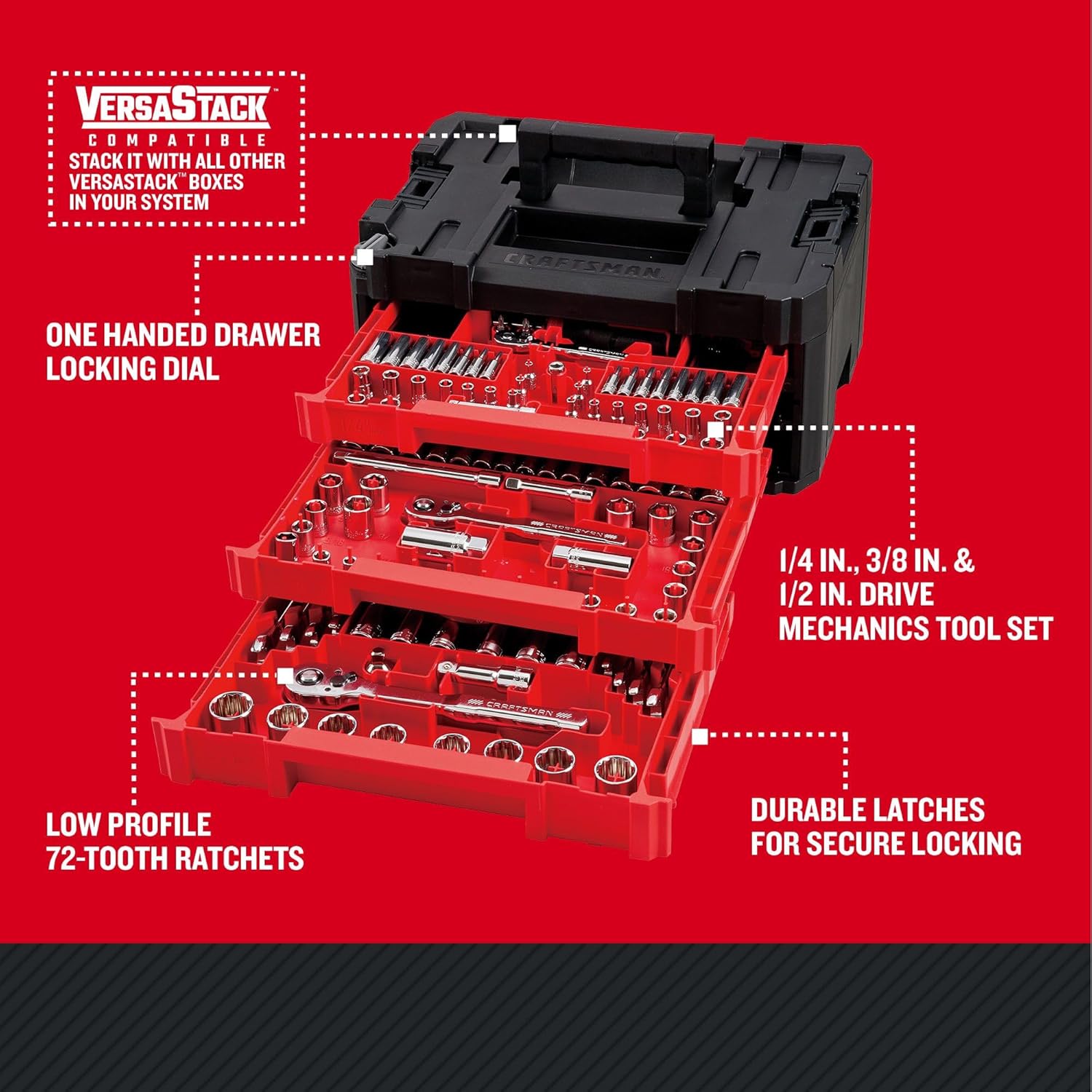 Craftsman 262-Piece Mechanic Tool Set, Master Socket Set with 3-Drawer VERSASTACK Tool Box, SAE/Metric Set (CMMT45309) image 3