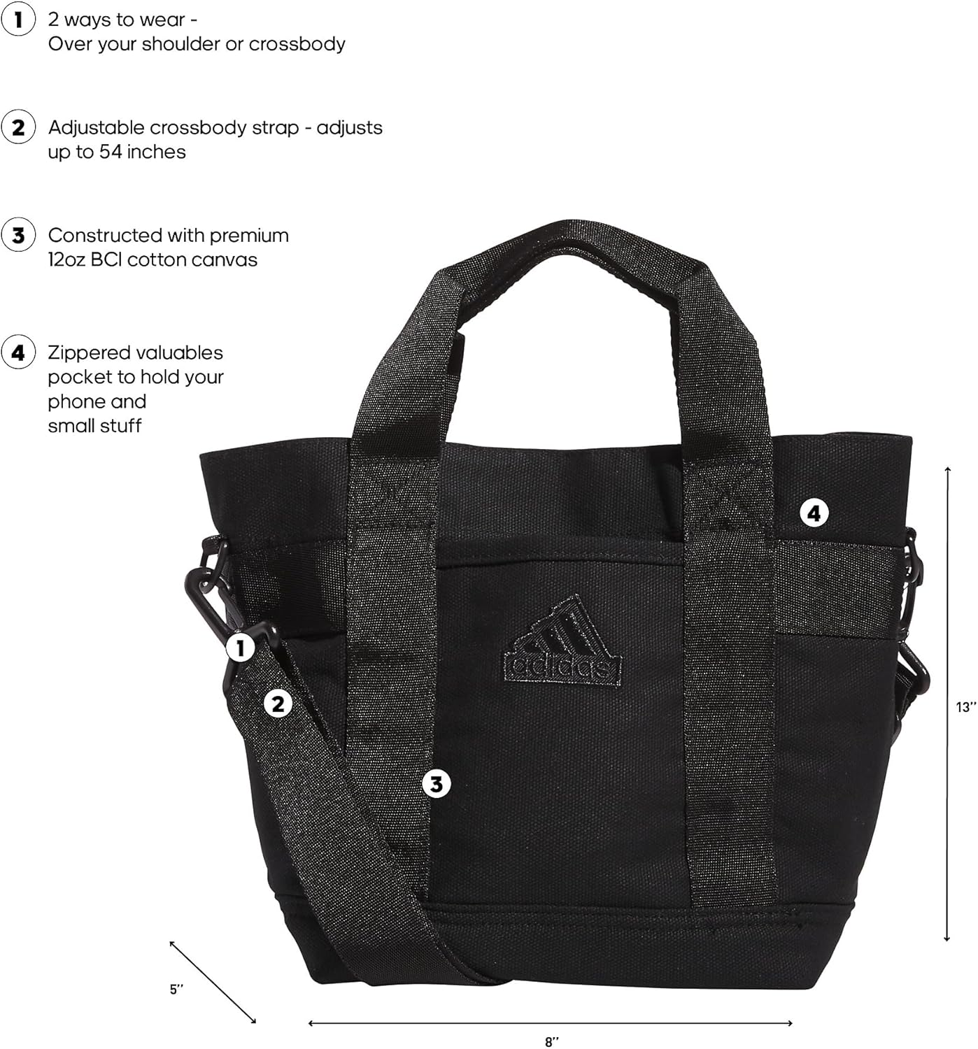adidas Mini Tote (5l) Small Compact Durable Travel Crossbody Carry Bag image 2