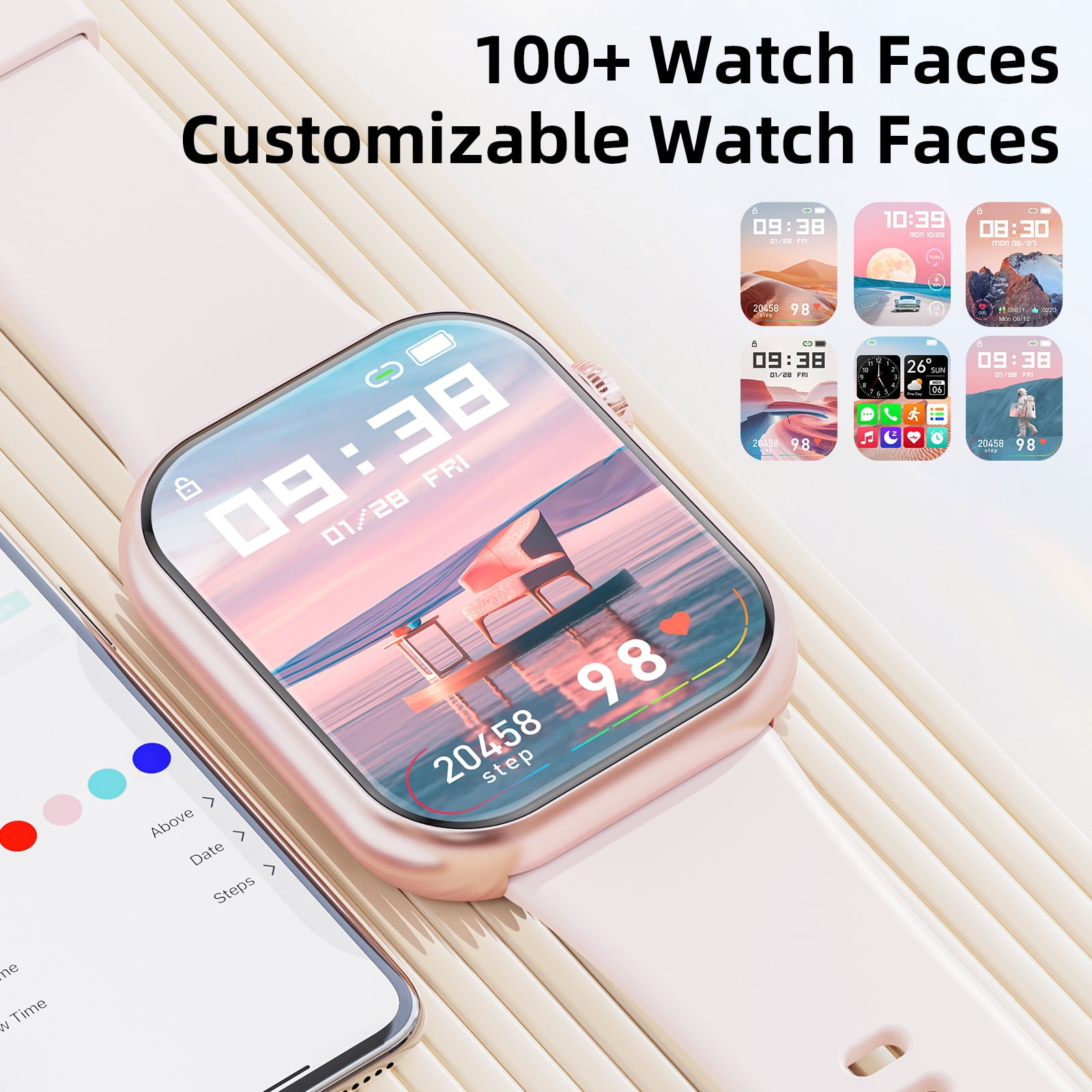 Mingdaln 2025 New 1.85-inch Men Women's Smartwatch with Answer/Make Calls/120+Sports Modes/10 Days Standby, IP68 Waterproof Fitness Tracker Fits for Android Iphone Devices, perfect gift（Pink） image 4