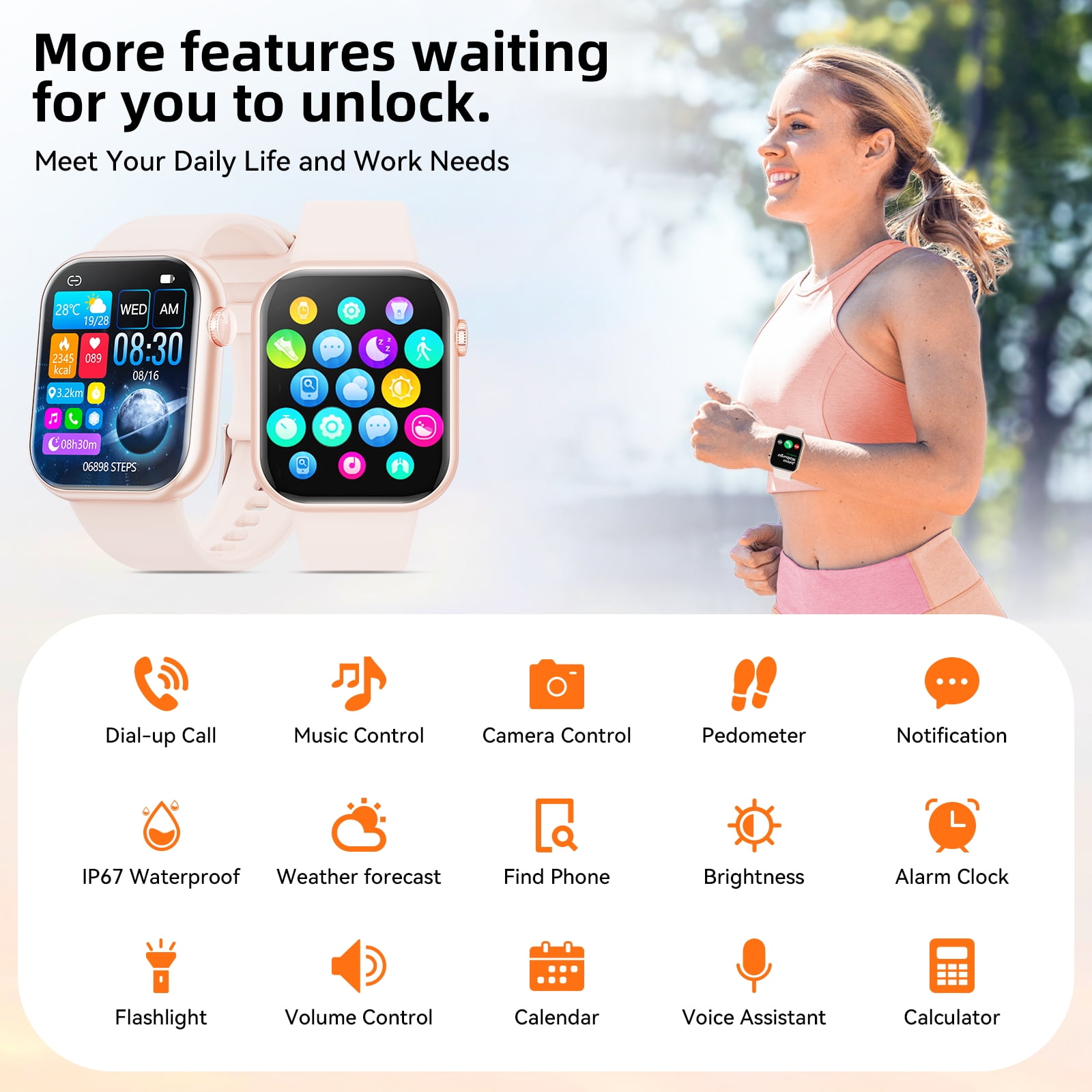 Mingdaln 2025 New 1.85-inch Men Women's Smartwatch with Answer/Make Calls/120+Sports Modes/10 Days Standby, IP68 Waterproof Fitness Tracker Fits for Android Iphone Devices, perfect gift（Pink） image 6