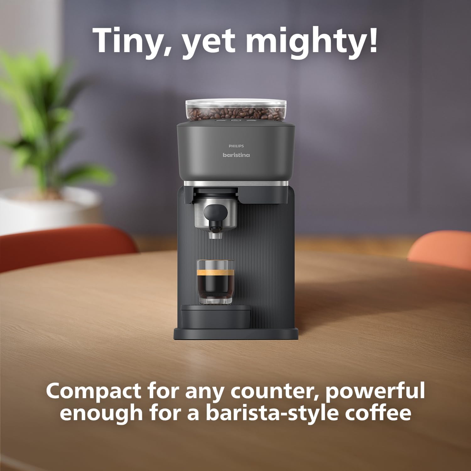 Philips Baristina Espresso Machine+Milk Frother Bundle. Real espresso. Compact coffee machine, portafilter, grinder, Cafe Crema. Dairy & Non-Dairy Milk foam​. Hot & Cold. Easy Clean. Black (BAR303/60) image 6
