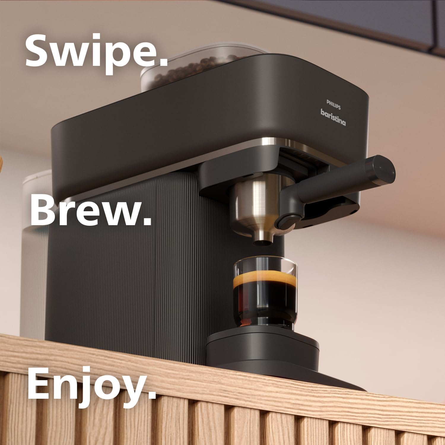 Philips Baristina Espresso Machine+Milk Frother Bundle. Real espresso. Compact coffee machine, portafilter, grinder, Cafe Crema. Dairy & Non-Dairy Milk foam​. Hot & Cold. Easy Clean. Black (BAR303/60) image 11