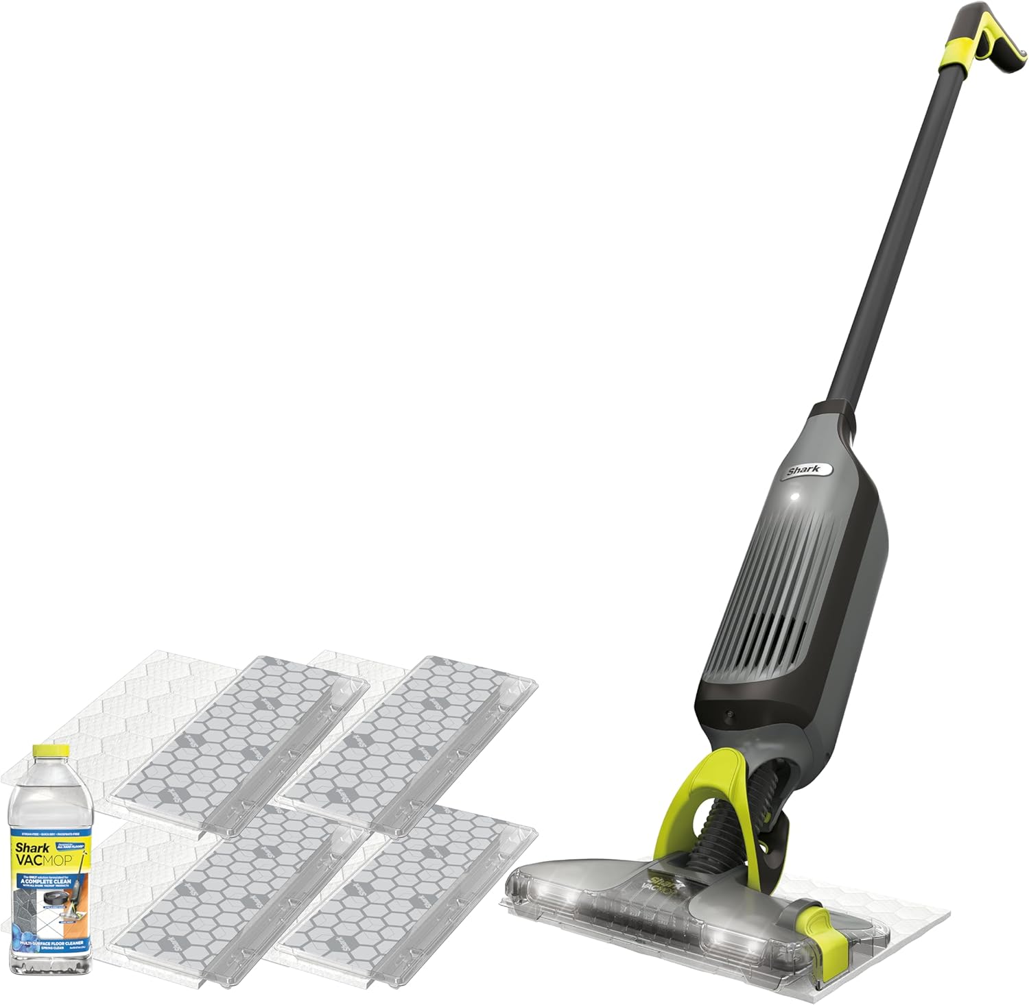 Shark VACMOP Pro Cordless Hard Floor Cleaner, Vacuum and Spray Mop, Powerful Suction, Lightweight, LED Headlights, Includes 4 Disposable Pads, 12oz Multi-surface Cleaning Solution, Gray, VM252 image 1