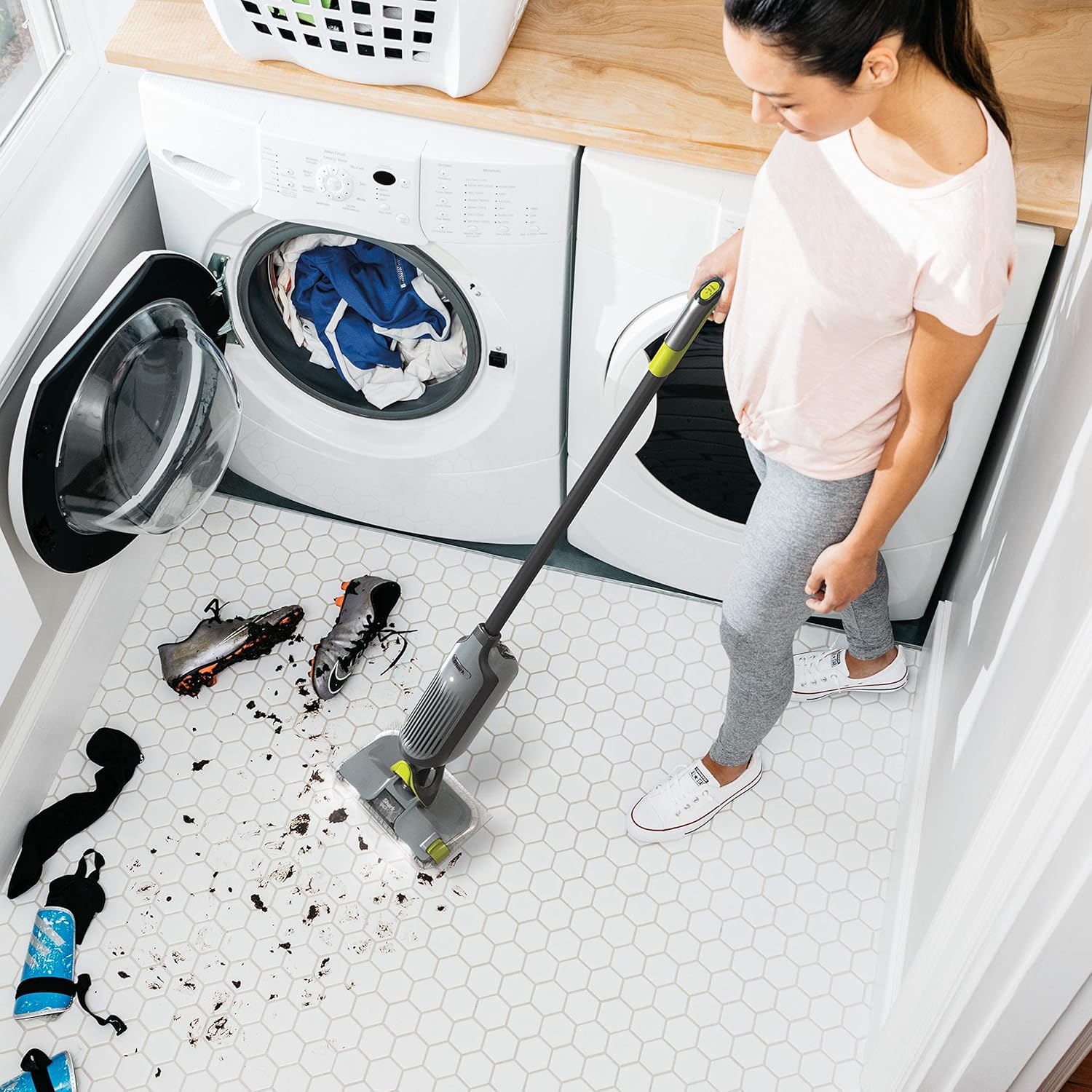 Shark VACMOP Pro Cordless Hard Floor Cleaner, Vacuum and Spray Mop, Powerful Suction, Lightweight, LED Headlights, Includes 4 Disposable Pads, 12oz Multi-surface Cleaning Solution, Gray, VM252 image 2