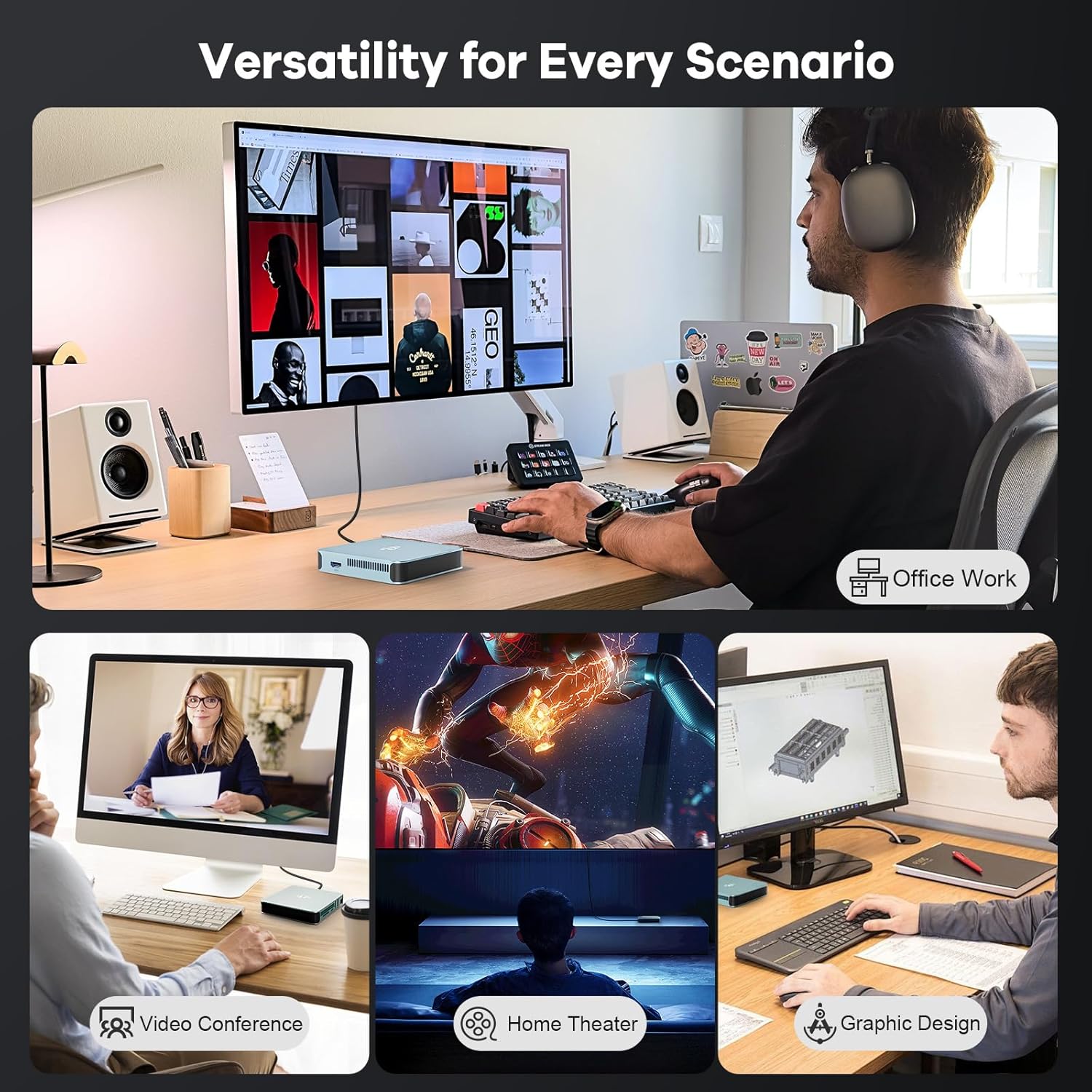 Mini PC Desktop, Desktop PC Pentium 12th Gen N100 (Up to 3.4GHz), 16GB RAM 512GB PCIe SSD 4K Triple Display, USB3.2 Type-C WiFi6 BT5.2, VESA, Compact and Light for Home Office Education image 5