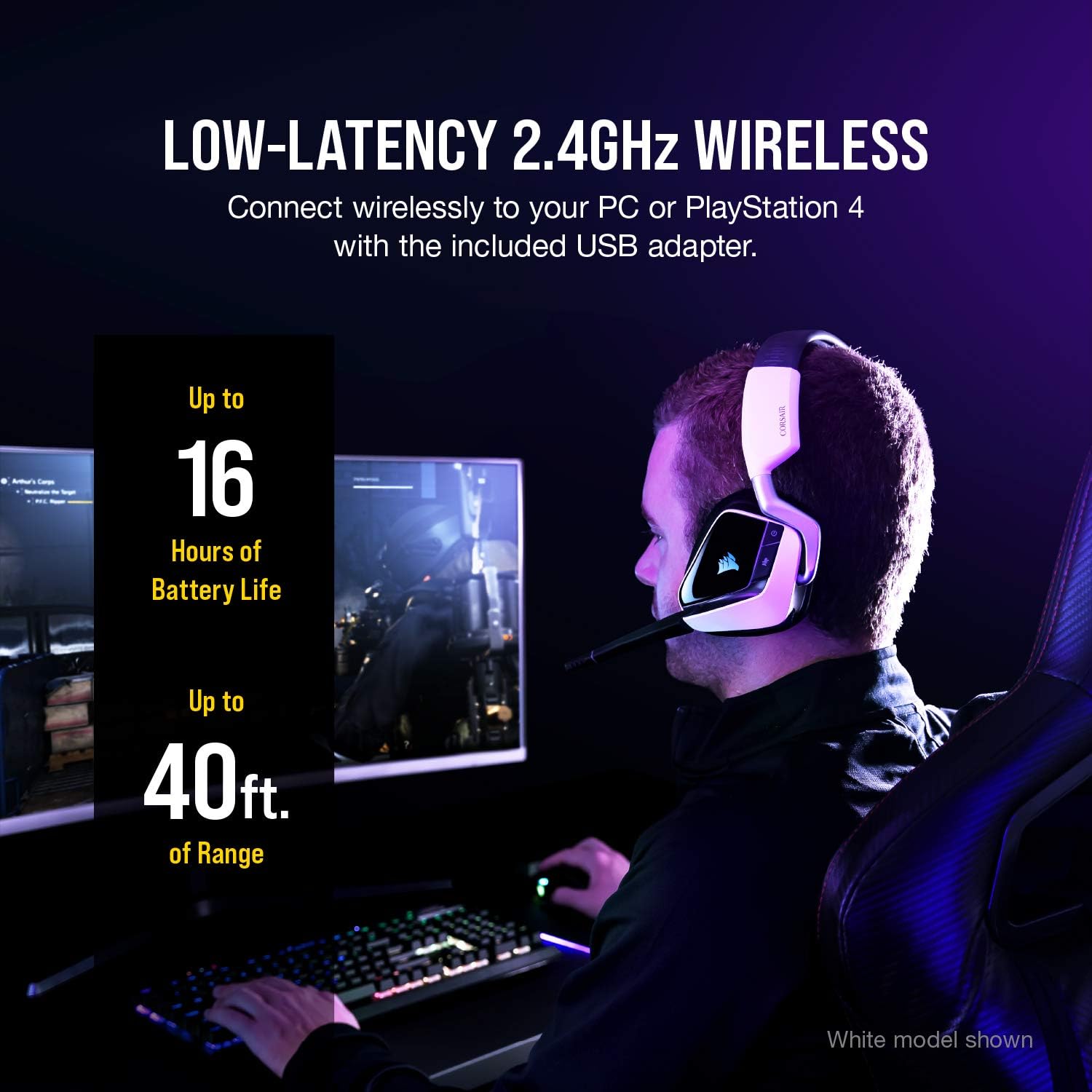 CORSAIR VOID RGB ELITE Wireless Gaming Headset – 7.1 Surround Sound – Omni-Directional Microphone – Microfiber Mesh Earpads – Up to 40ft Range – iCUE Compatible – PC, Mac, PS5, PS4 – Carbon image 5