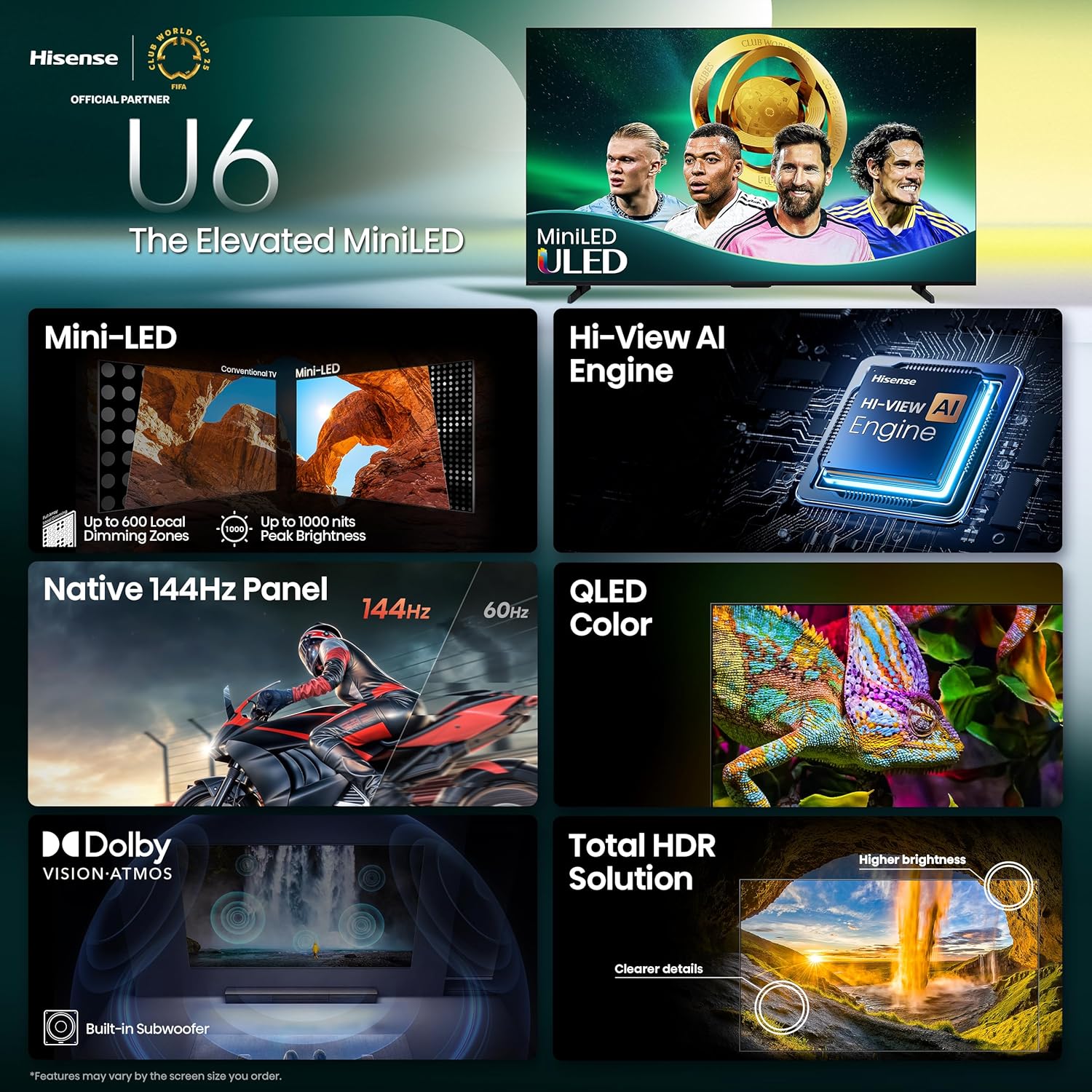Hisense 85" Class U6 Series Mini-LED 4K UHD Smart Fire TV (85U65QF, 2025 Model) - QLED, Native 144Hz, HDR10+, Dolby Vision IQ, Dolby Atmos, Game Mode Pro, ALLM, Alexa Built in, Black image 3