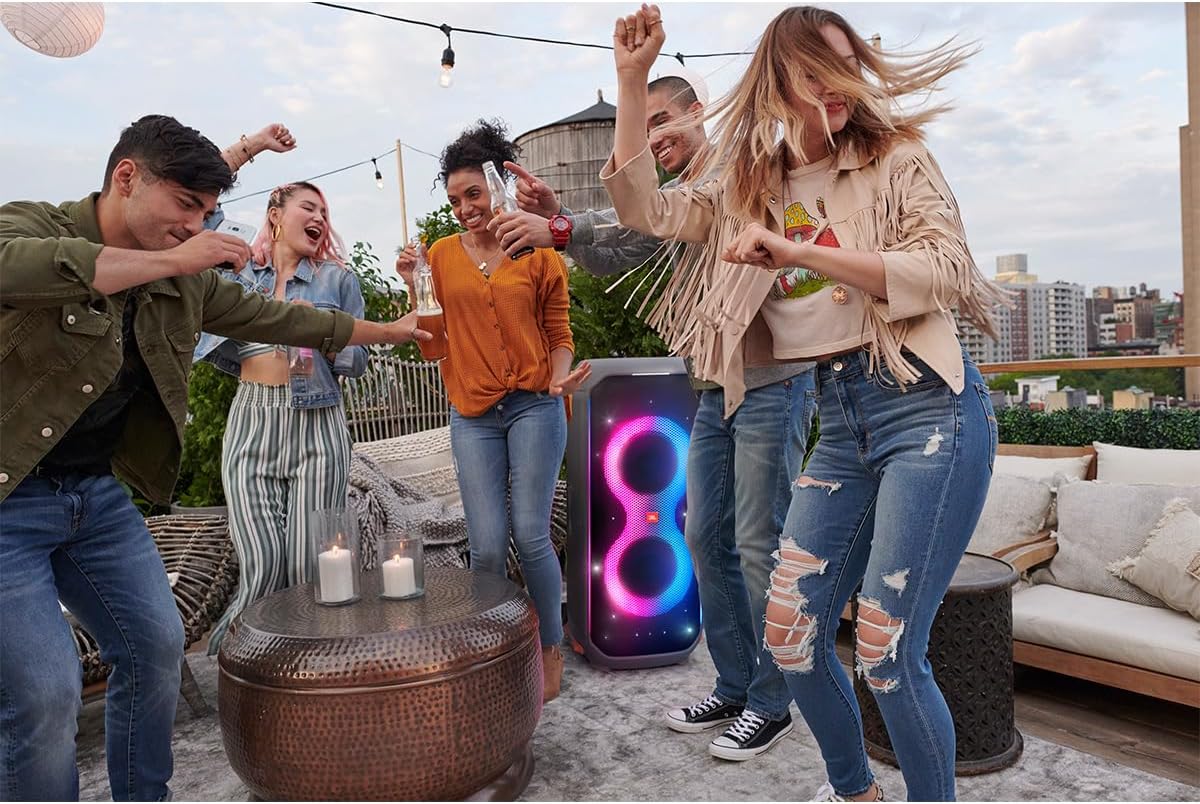 JBL PartyBox 710 -Party Speaker with Powerful Sound, Built-in Lights and Extra Deep Bass, IPX4 Splash Proof, App/Bluetooth Connectivity, Made for Everywhere a Handle Wheels (Black) image 2