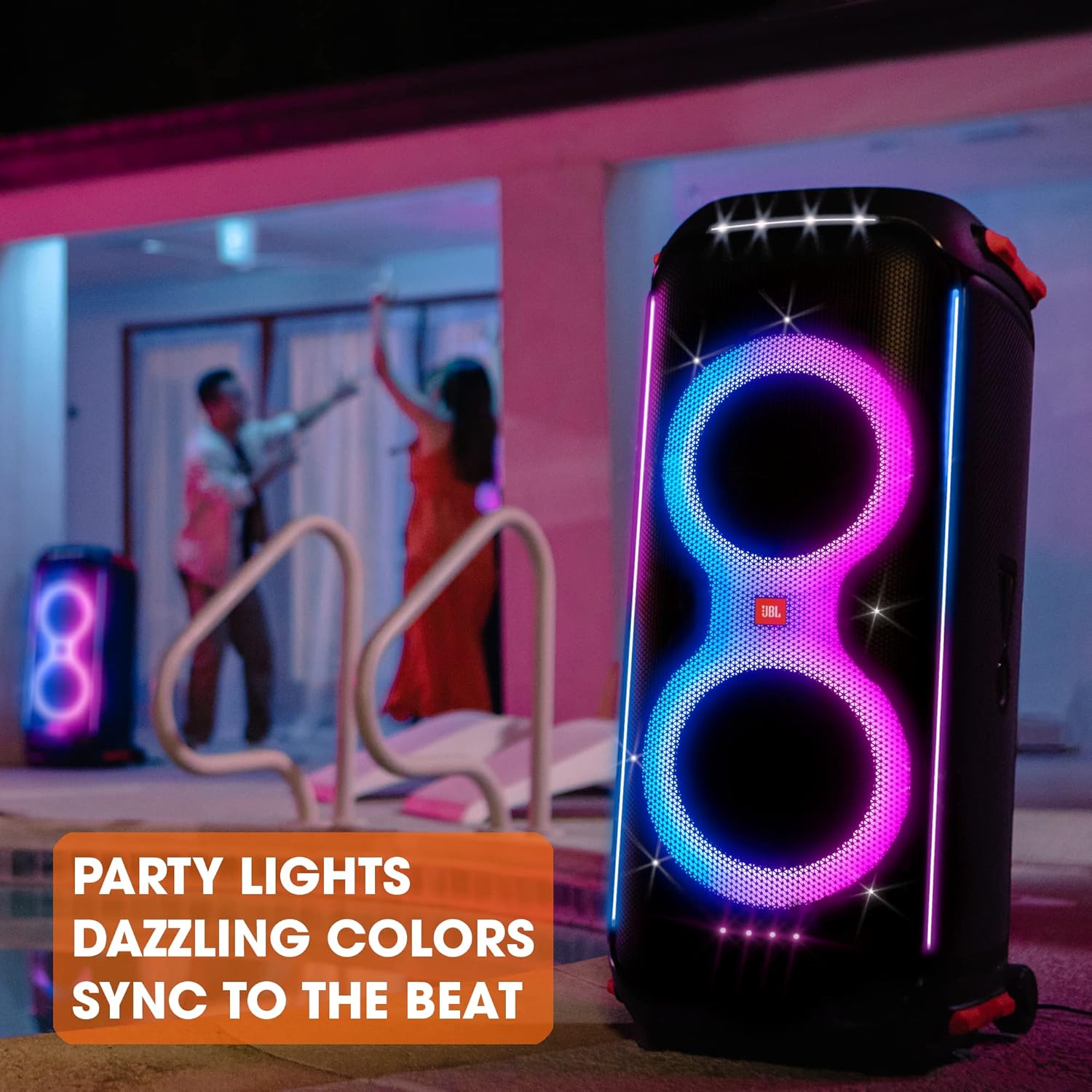 JBL PartyBox 710 -Party Speaker with Powerful Sound, Built-in Lights and Extra Deep Bass, IPX4 Splash Proof, App/Bluetooth Connectivity, Made for Everywhere a Handle Wheels (Black) image 4